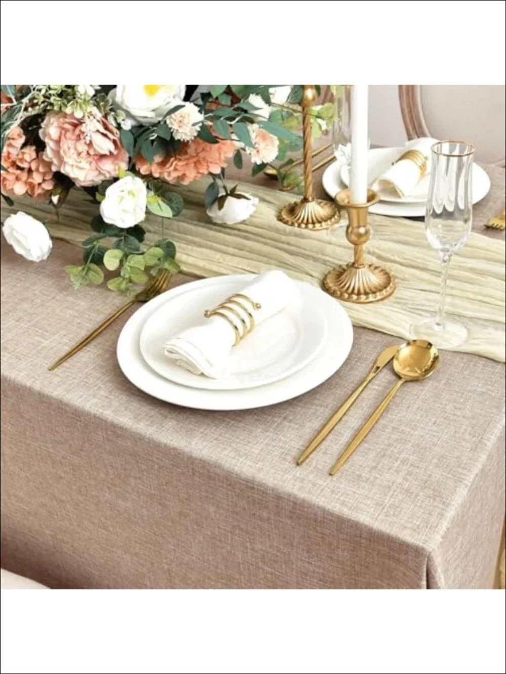 2 Pack Linen Textured Rectangle Tablecloths 52x70 Water Stain Resistant